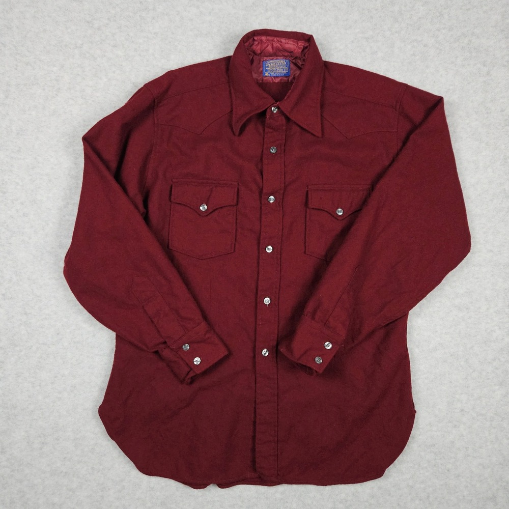 Vintage Pendleton (Men's Large) Burgundy Wool Western Yoke Button Shirt USA Made - Picture 2 of 8